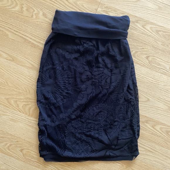 Jean Paul Gautier Soleil Pencil Black Nylon Cut Out Lace Fitted Skirt Size XL